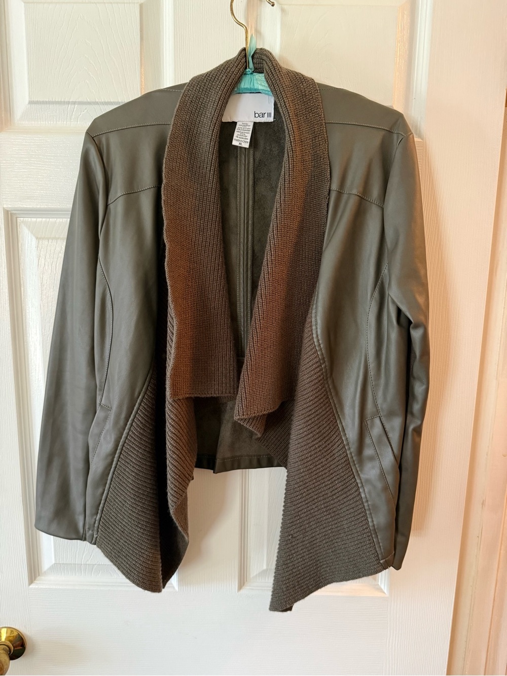 Olive Green Faux Leather Draped Jacket